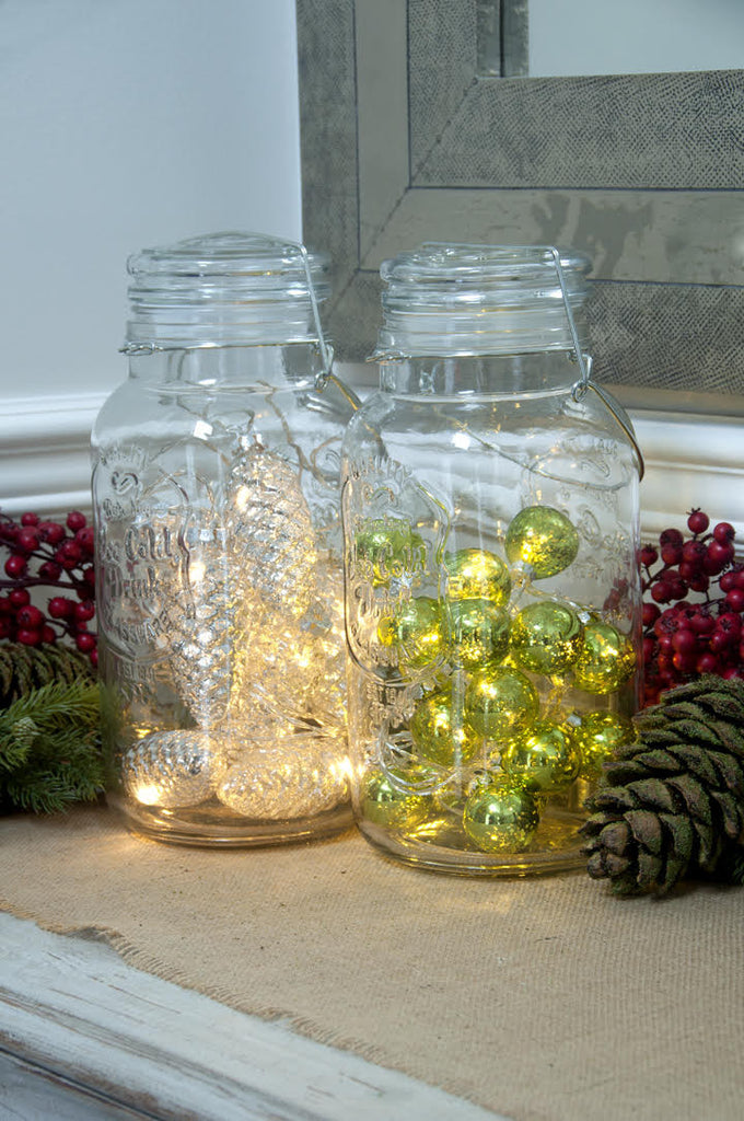 Lighted Pine Cone Garland and Lighted Ball Garland Green